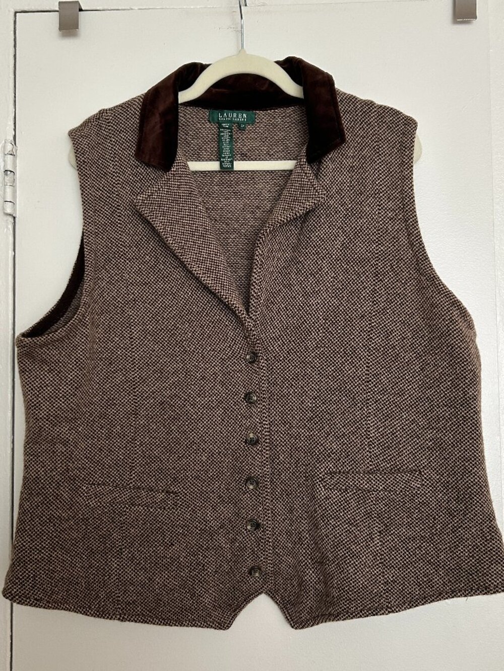Ralph Lauren 100% Lambswool Brown Houndstooth Vest (NWT; Plus Size 2X)